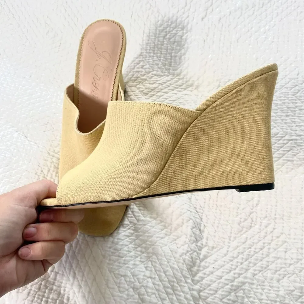 J.Crew Bianca Tan Cream Woven High Wedge Sandals US 10.5